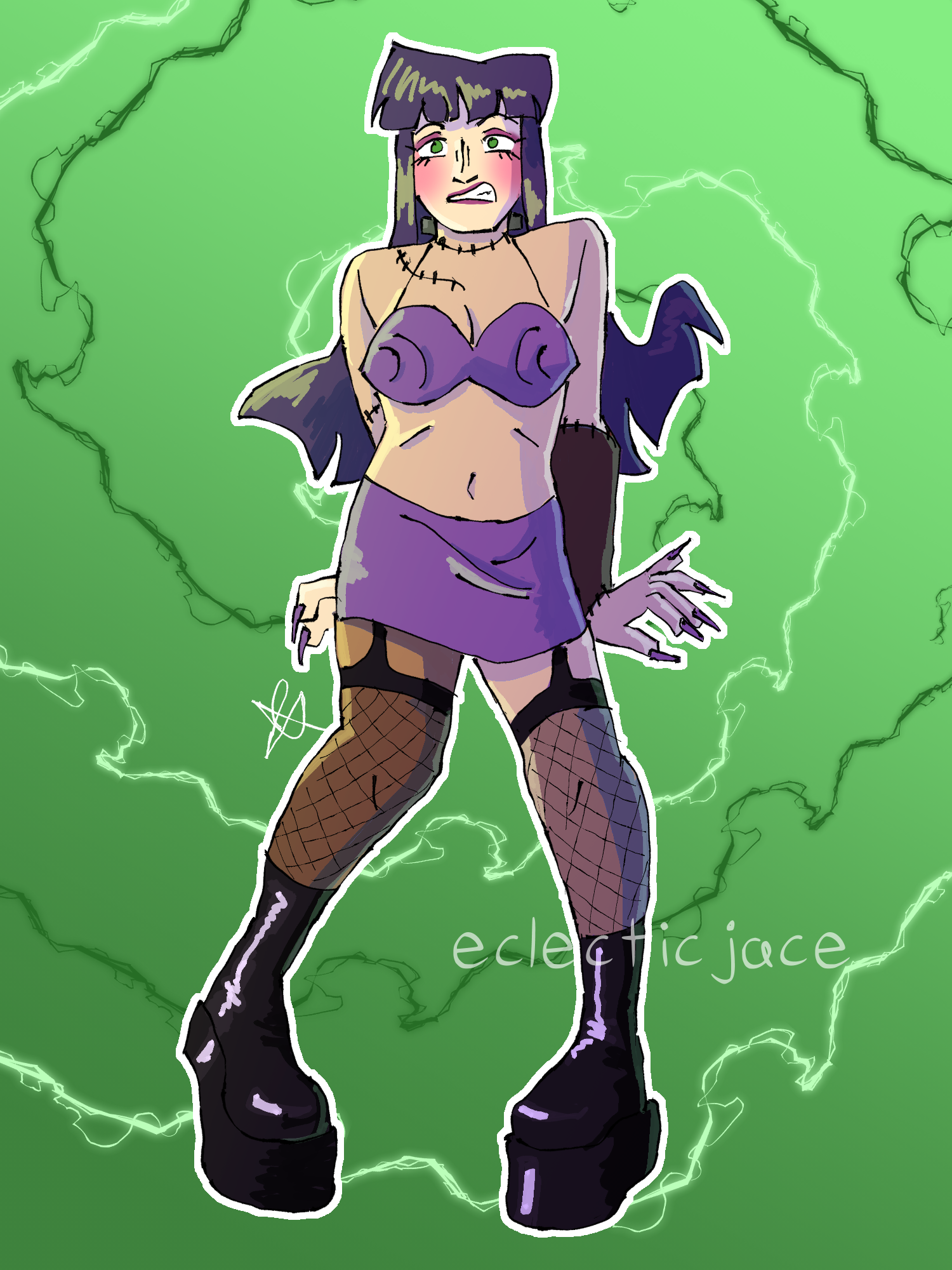 A digital drawing of Frankenhooker being electrocuted.